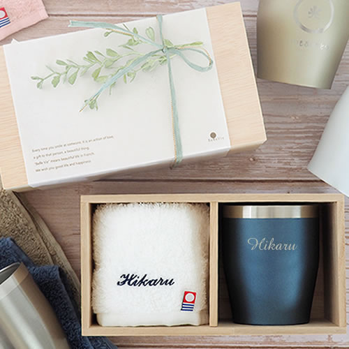 名入れタンブラー&今治タオル木箱セット