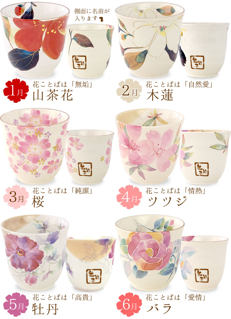 名入れ湯飲み　花暦1