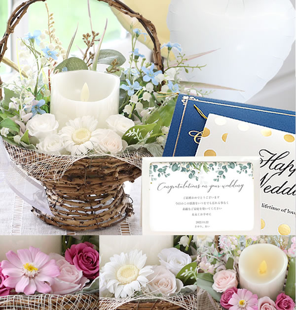 ＬＥＤキャンドルとプリザのボリュームアレンジ電報