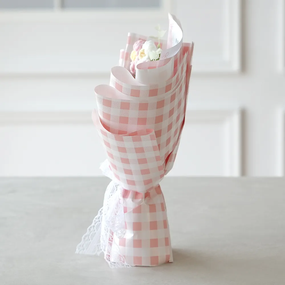 ニットブーケ ギンガムチェック　専用クリアバッグ付き