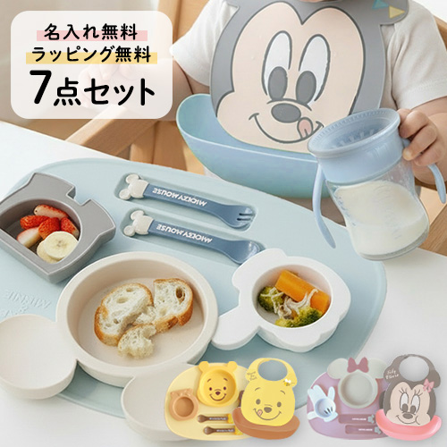 ミッキー・ミニー アイコンランチプレート+名前入りお食事スタイエプロンセット