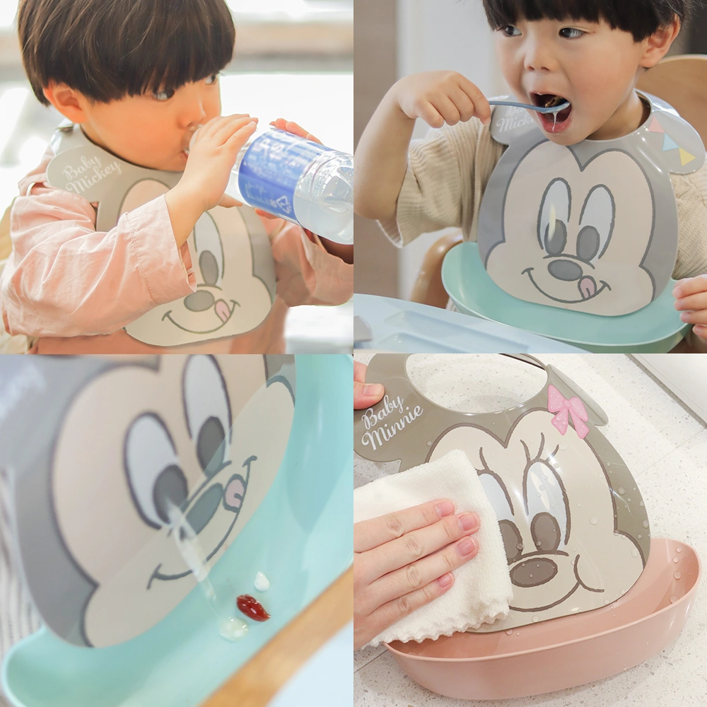 【出産祝い ベビー食器】ミッキー・ミニー アイコンランチプレート+名前入りお食事エプロンセット 食事トレーニングにも最適