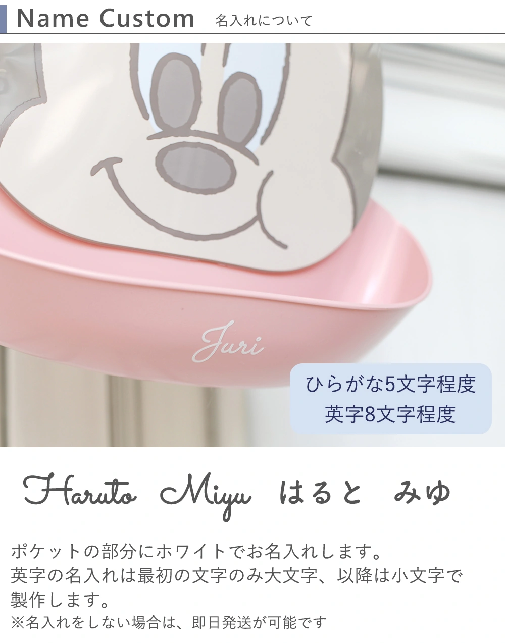 【出産祝い ベビー食器】ミッキー・ミニー アイコンランチプレート+名前入りお食事エプロンセット 名入れDetail