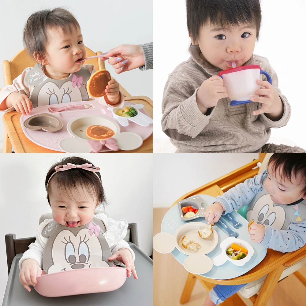 【出産祝い ベビー食器】ミッキー・ミニー アイコンランチプレート+お食事スタイセット+アクリア名前入りストローマグ みんなに選ばれている出産祝い ミッキーミニーのお食事セット