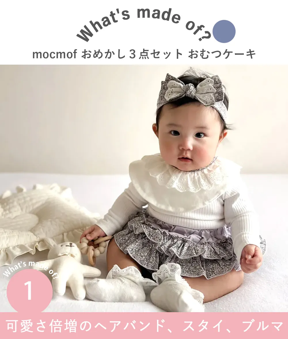 Point.1
可愛さ倍増のヘアバンド、スタイ、ブルマ