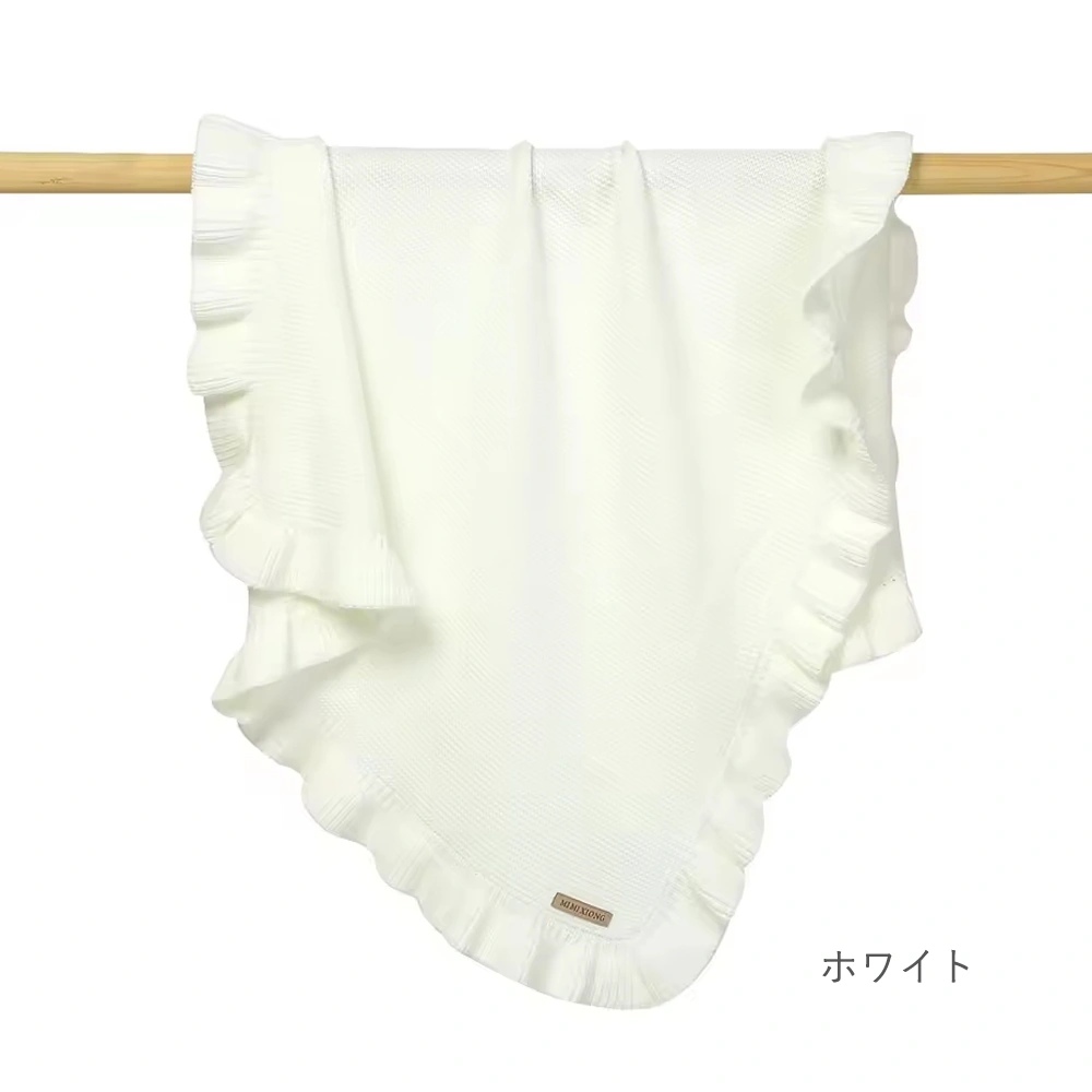 【出産祝い おくるみ】ベビーフリルニットブランケット