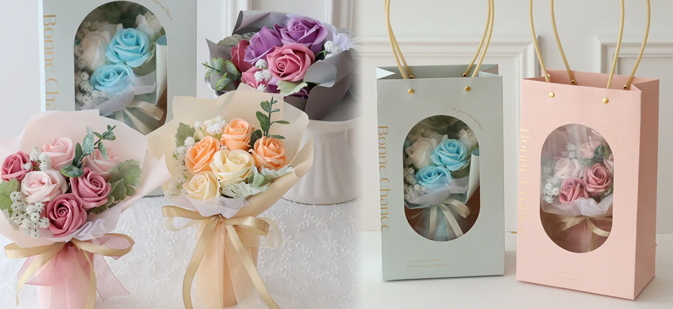 ペールカラー フレームバッグ　ソープフラワーブーケ