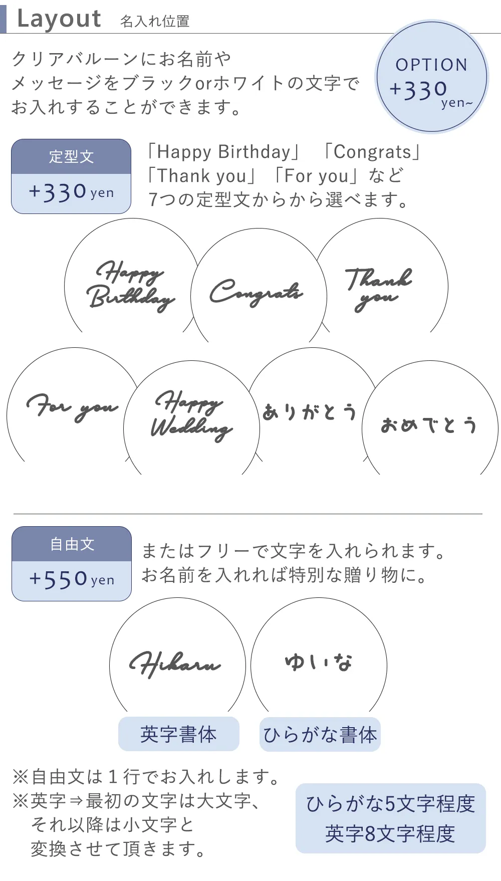 クリアバルーン メッセージ 名入れ レイアウト