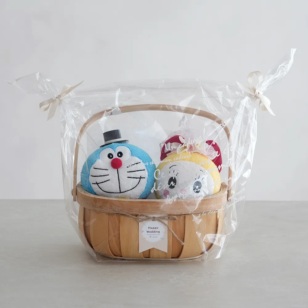 【結婚式 電報 ギフト】ドラえもんウェディングドールバスケット　クリアフィルムラッピング