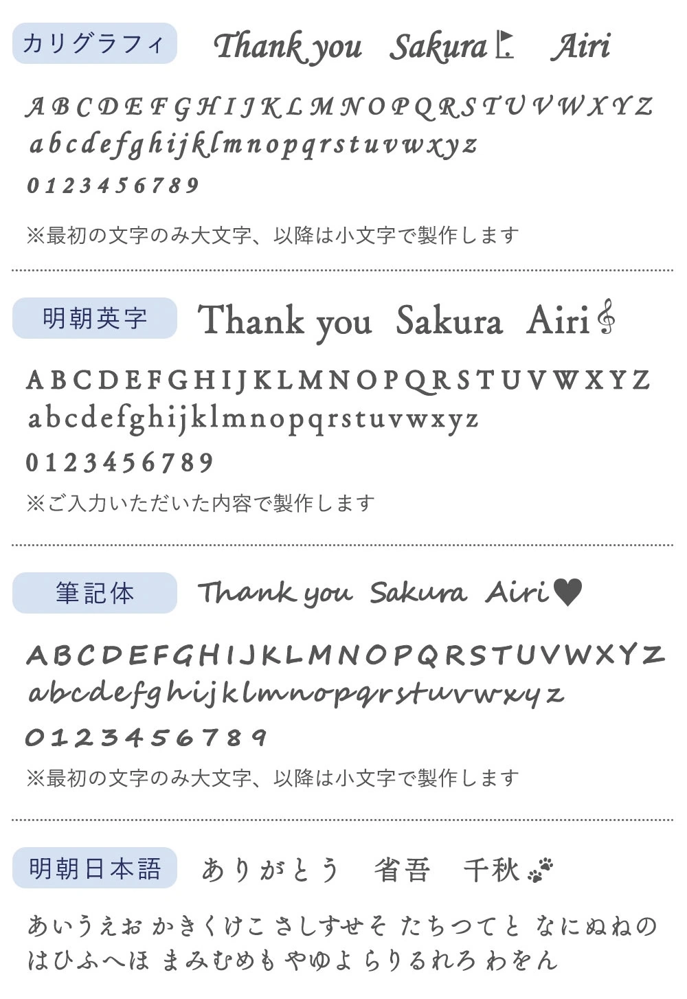 名入れ（書体）
