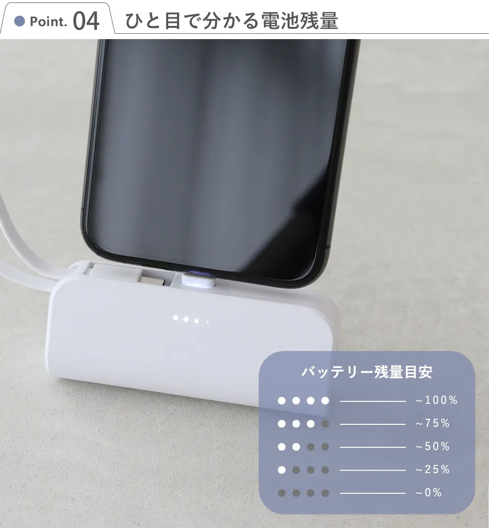 【名入れ】モバイルバッテリースマホスタンド内蔵 Point.4 ひと目で分かる電池残量