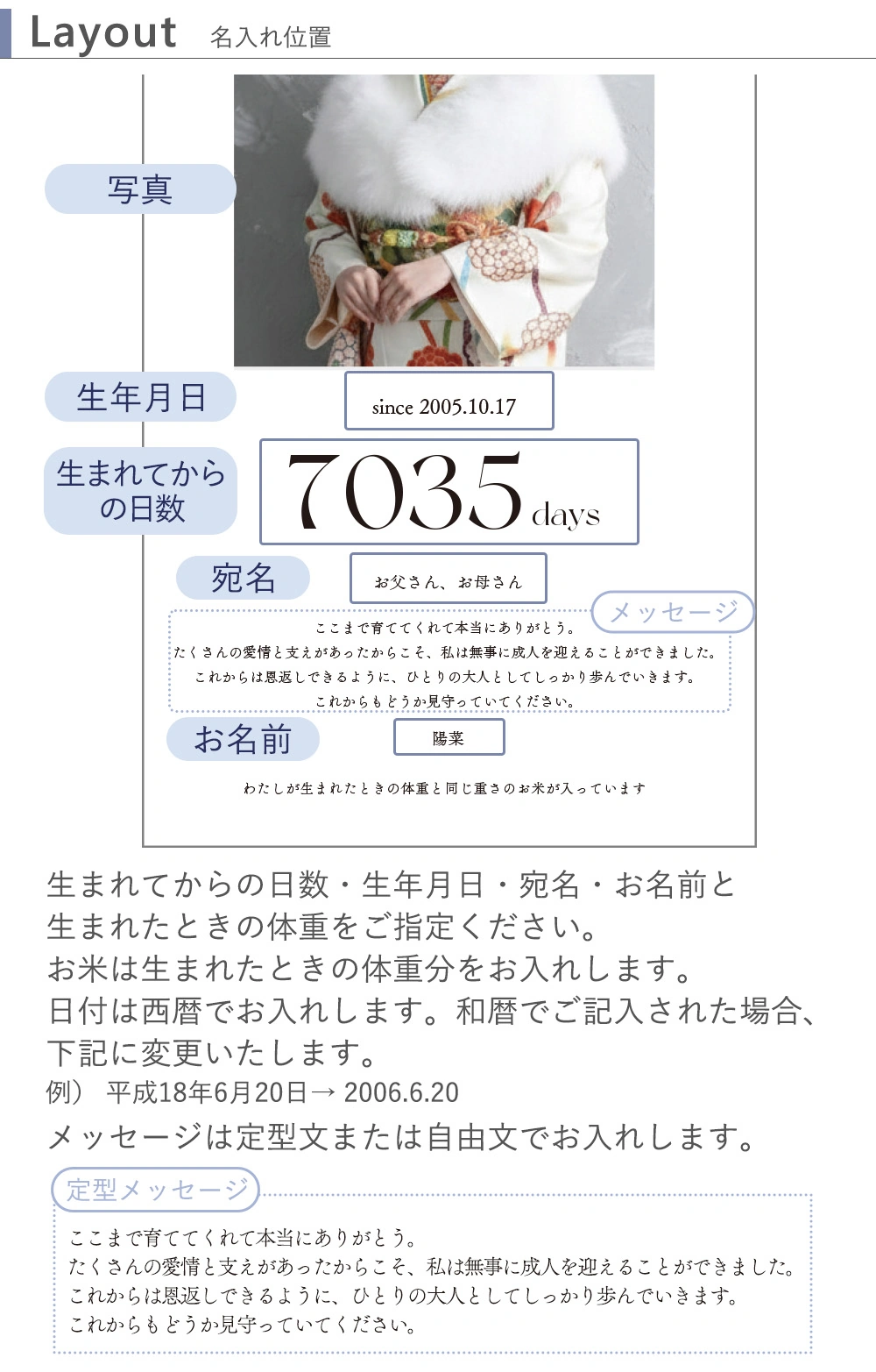 レイアウト・名入れなどについて