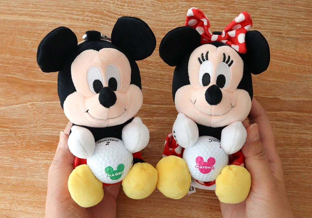 名入れゴルフボール3個付き 選べるミッキーorミニー抱きぬいぐるみ