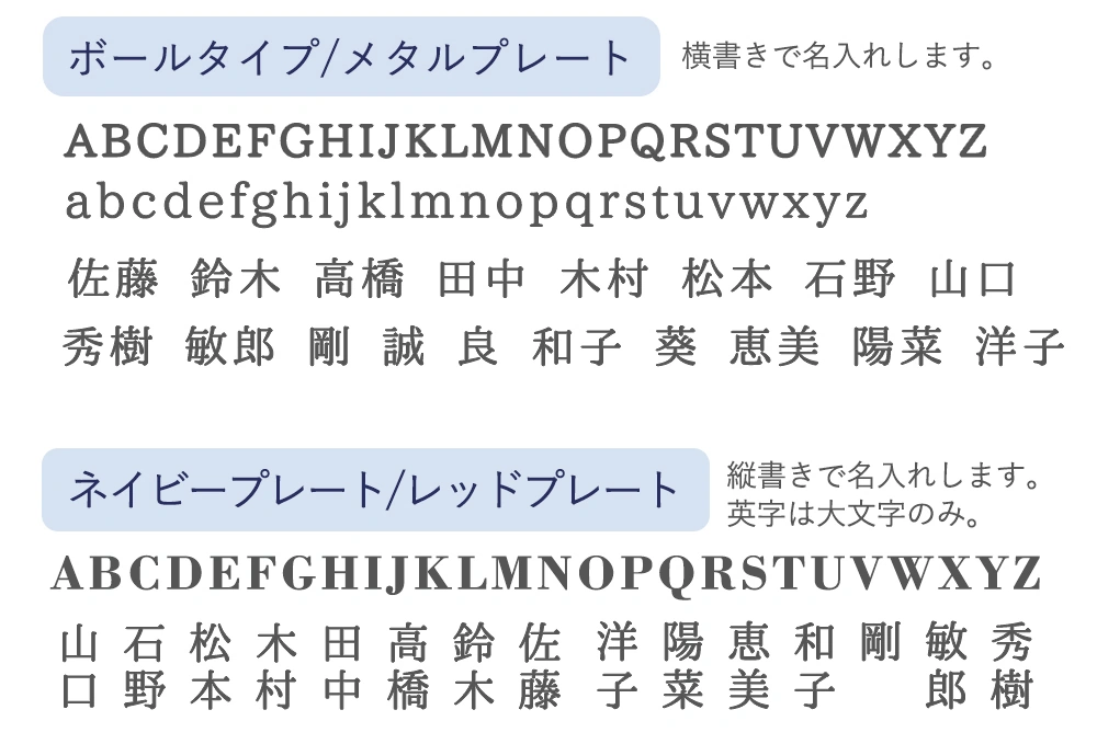 名入れデザイン・書体見本