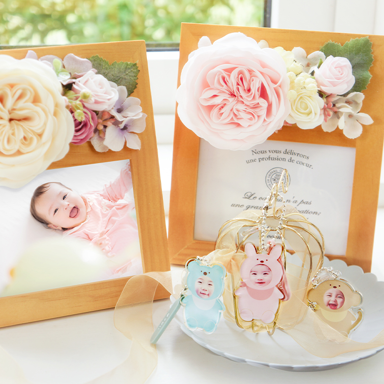 フォトフレームと着ぐるみキーホルダーのかわいい癒しのセット