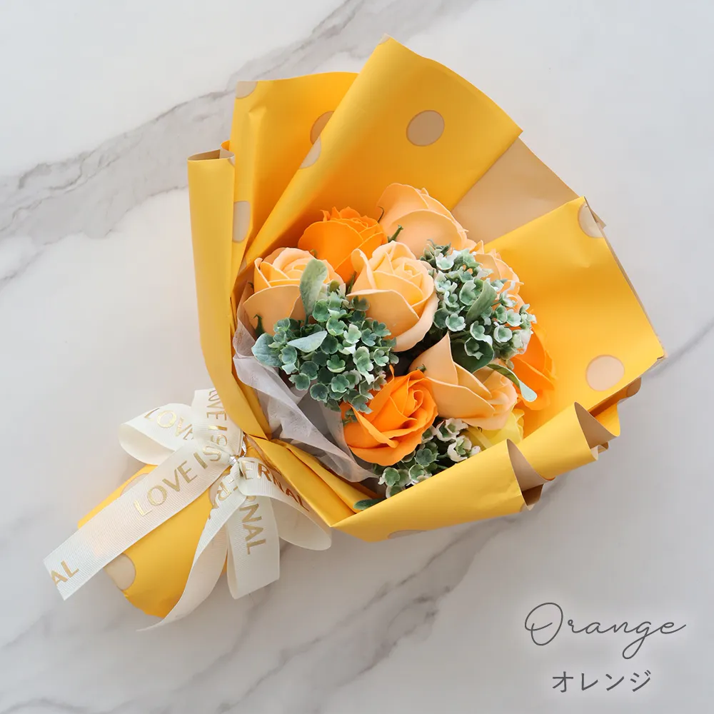 ソープフラワー ピッコロブーケ+お米3合 お米ギフト カラー オレンジ