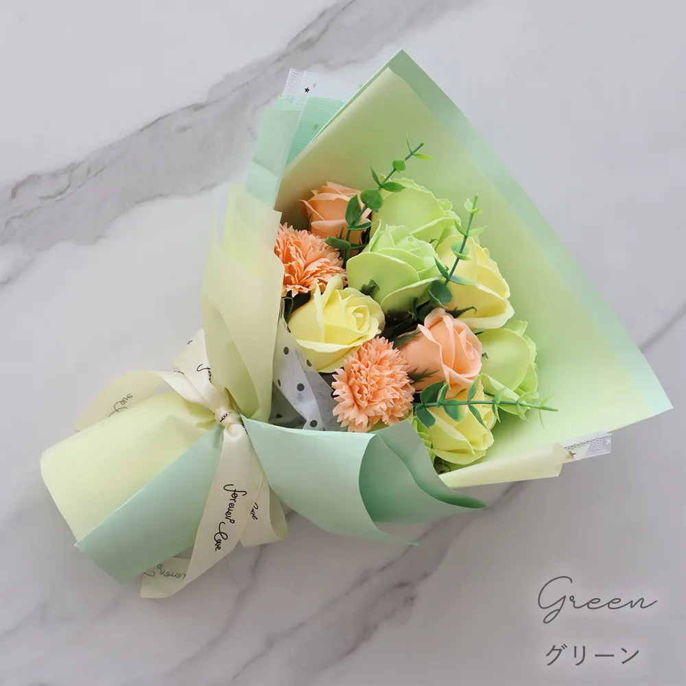 ソープフラワー ピッコロブーケ+お米3合 お米ギフト カラー グリーン