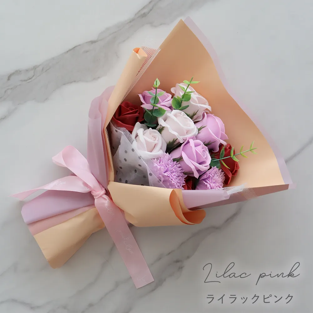 ソープフラワー ピッコロブーケ＋お米3合 お米ギフト カラー　ライラックピンク