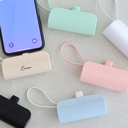 【名入れ】モバイルバッテリー 6color スマホスタンド内蔵 小型 軽量 iPhone 直接充電 5000mAh