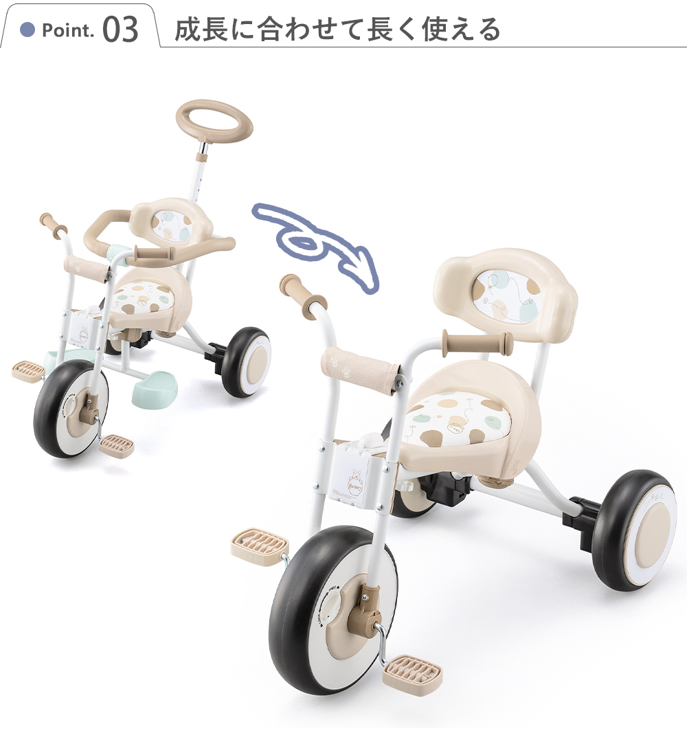 MK【未使用・美品】BeneBene 4way三輪車⭐︎くすみベージュ サイベックス ミオス JP3 ベビーカー ローズゴールドフレーム