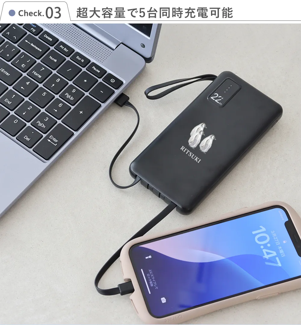 【名入れ】モバイルバッテリー 22800mAh Check.3 超大容量で5台同時充電可能