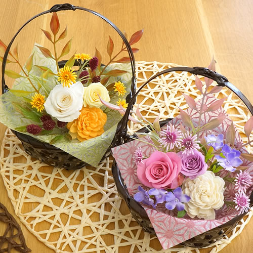 プリザーブドフラワー　四季の花かご