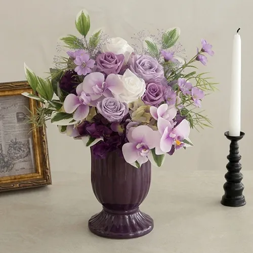 プリザーブドフラワー 仏花 お供え花 陽紫（ひさき）花器付