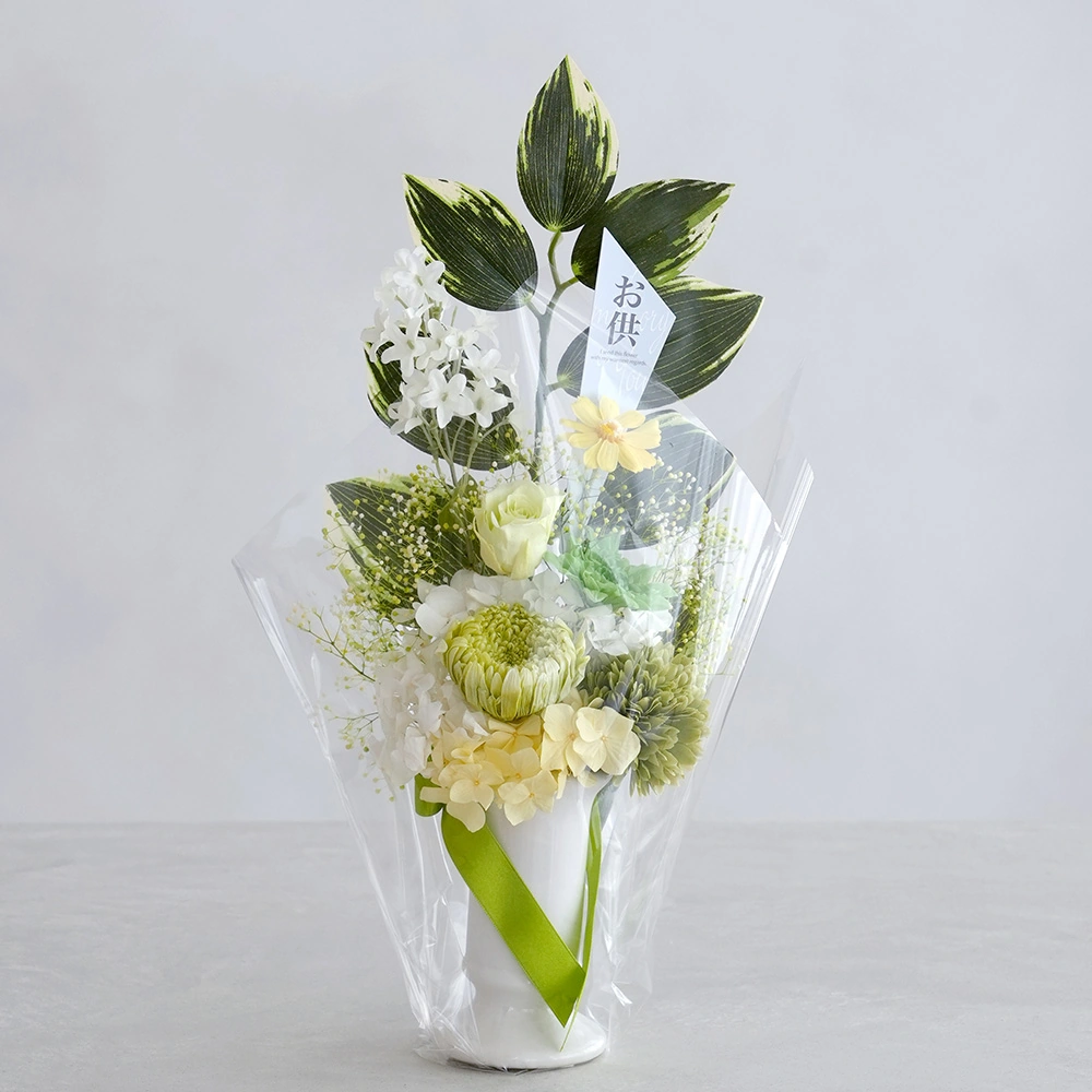 プリザーブドフラワー 仏花 お供え花 凛（りん）花器付｜ベルビー