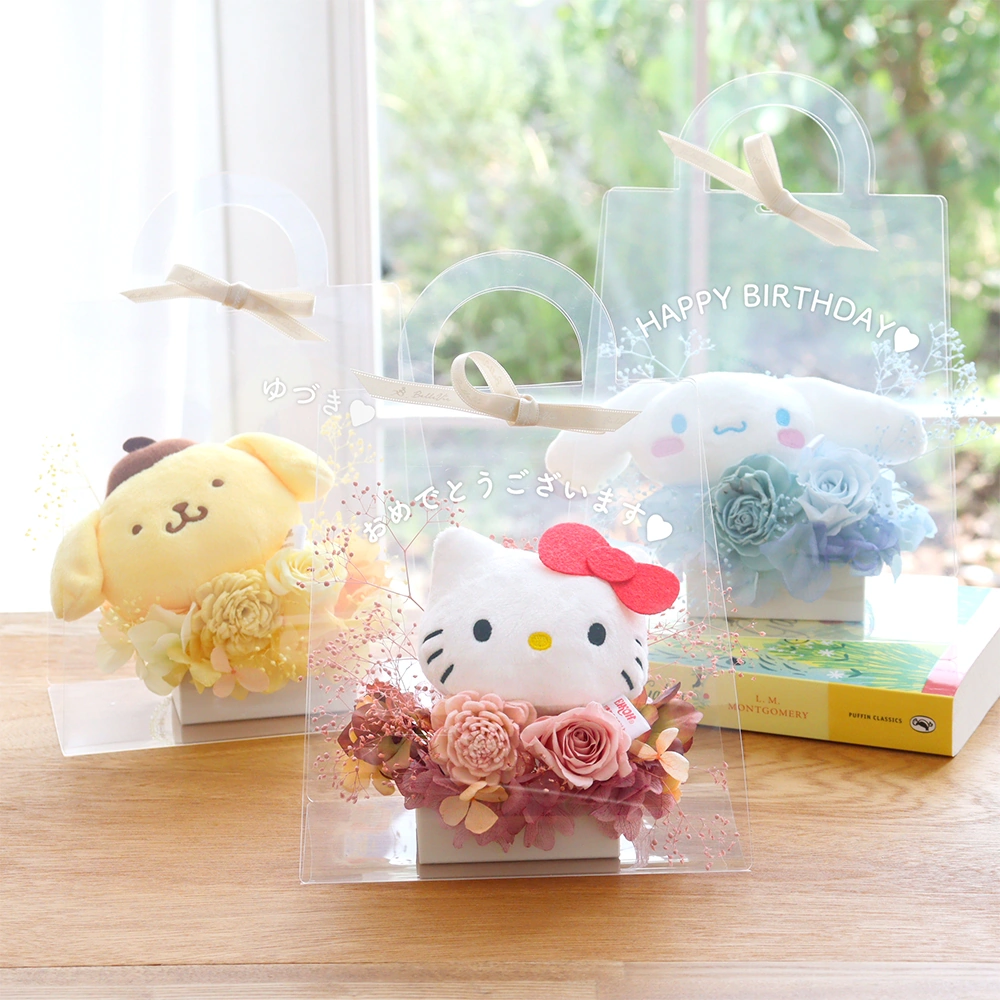 プリザーブドフラワー クリアバック サンリオマスコットアレンジ M