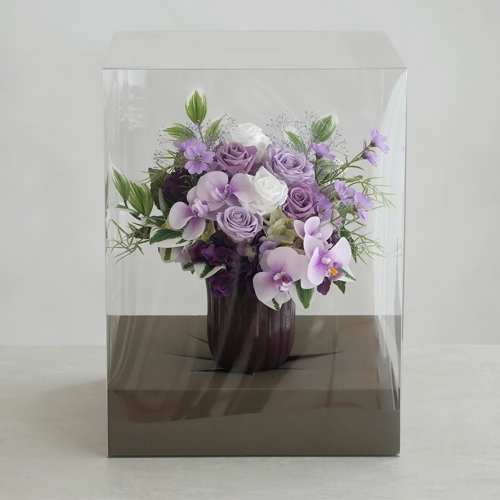 プリザーブドフラワー 仏花 お供え花 陽紫（ひさき）花器付