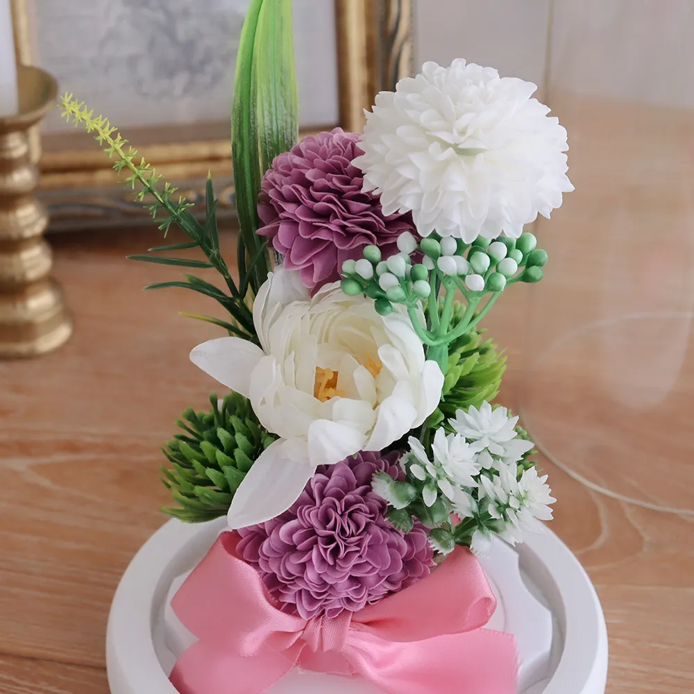 お供え花 ソープフラワーガラスドーム紫苑（しおん）
