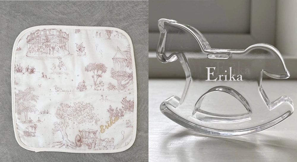 ループ付きタオルと木馬ラトル 名入れオプション（+1100円）