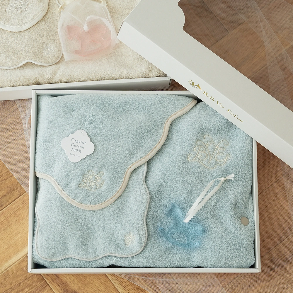 【ベルビーアンファン】Nuage オーガニックコットン MokuMoku フード付きタオル３点セット