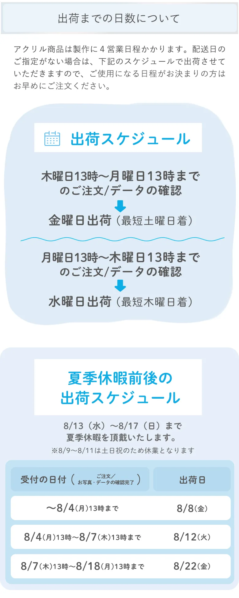 出荷スケジュール