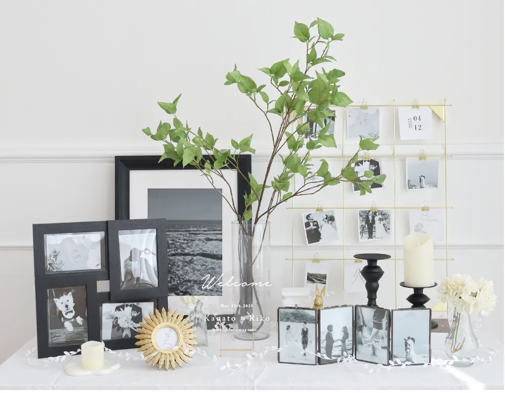 モノトーンを基調としたシックなイメージのウェルカムスペースセット